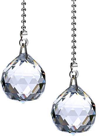 2 cadenas de extensión de cadena de cristal niqueladas con colgante de bola de cristal ajustable de 1 m para luces de ventiladores