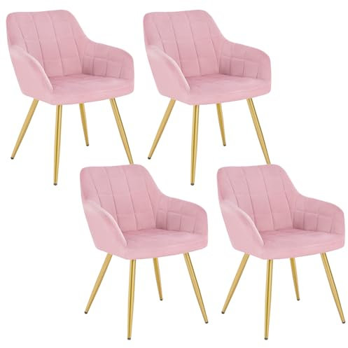 WOLTU Esszimmerstühle 4er Set Esszimmerstuhl Küchenstuhl Polsterstuhl Design Stuhl mit Armlehnen, mit Sitzfläche aus Samt, Gestell aus Metall, modern, Gold Beine, Rosa, BH232rs-4
