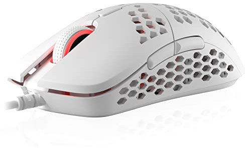 HK Gaming Mira S Ultraleichte, Mit Wabenmuster Versehene, Beidhändige, Kabelgebundene RGB Gaming-Maus - 6 Tasten - 12 000 CPI - 61 g ( Mira-S , Weiß )