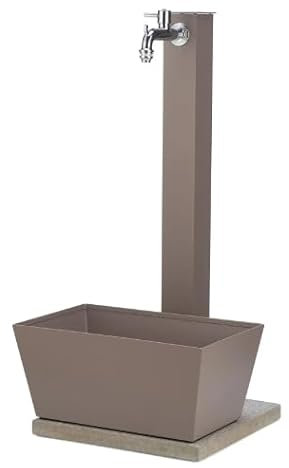 Fontana in metallo da giardino con capiente vaschetta rettangolare e base in cemento 40 x 40 cm, BEL-FER modello 42/QVR colore Tortora