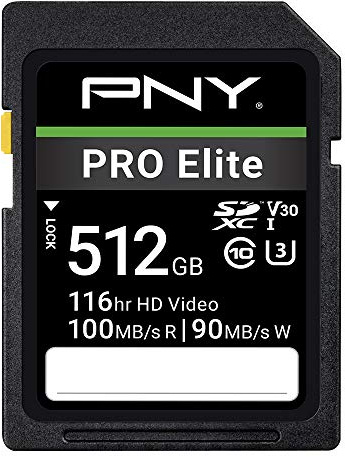 PNY Pro Elite Class 10 U3 V30 SDXC Flash-Speicherkarte (512 GB, 100 MB/s, Class 10, U3, V30, 4K UHD, Full HD, UHS-I, Full Size SD