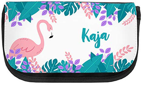 Kosmetiktasche mit Namen Kaja und Motiv mit tropischem Flamingo | Schminktasche | Viele Vornamen zur Auswahl