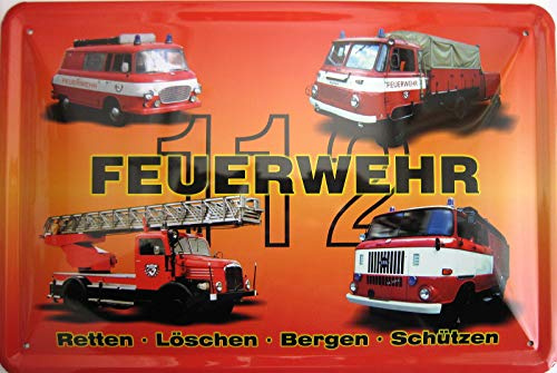 Blechschild Schild 20x30cm - Feuerwehr Fahrzeug B1000 W50 S4000 DDR Ostalgie Osten Oldtimer
