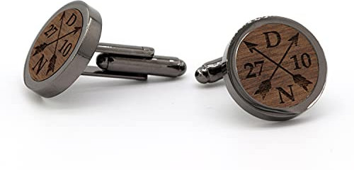 NaturSchatulle Manschettenknöpfe Herren Holz Gravur Individuell Pfeile 1 Paar Schwarz Manschettenknopf Rund Hochzeit Anzug Männer Cufflinks for Men