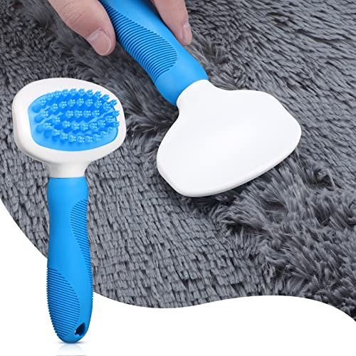 Carpet Rake for Matted Carpet Handheld Carpet Comb Silicone Bristle Brush Portable Cleaning Brush for Carpet Furniture Car Interior, Blue and White