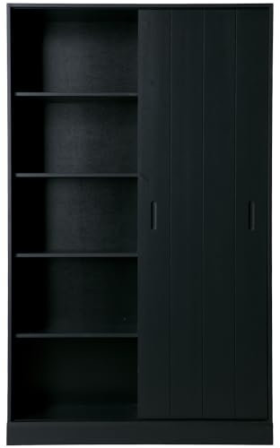 WOOOD Move Schiebetürenschrank Matt Schwarz - Aktenschrank aus Kiefer Holz Schwebetürenschrank 200x120x42 cm