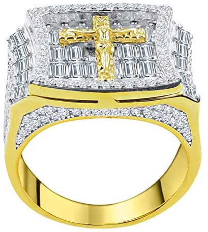 .iced-out. Sterling 925er Silber Ring - JESUS CROSS gold - 11