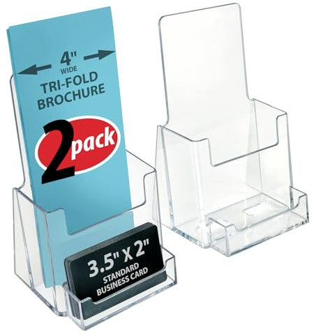 Azar Displays 252922-2PK Theken-Prospekthalter mit Visitenkartenfach, 2 Stück, transparent
