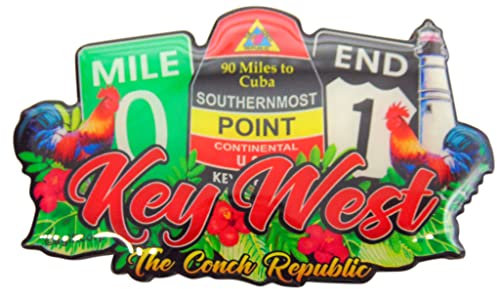 Key West Florida Magnet Conch Republic Souvenir Urlaub Erinnerung Kühlschrank Dekor mit Southernmost Point and Mile 0, 8,9 cm lang
