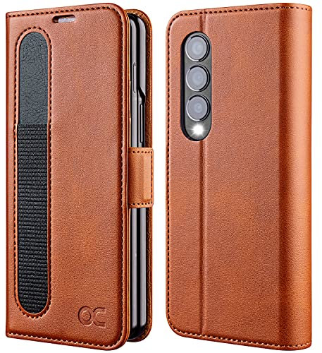 OCASE Hülle Samsung Galaxy Z Fold 4 5G Handyhülle mit [S Pen Halter] [Vorderseite Displayschutz] [Premium PU Leder] [Kartenfach] RFID Schutz Lederhülle Kompatibel für Galaxy Z Fold4 Braun