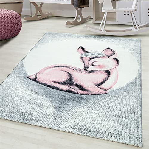 Morhane Bambi REH kinderzimmer Teppich kurzflor rechteckig 80x150cm rosa