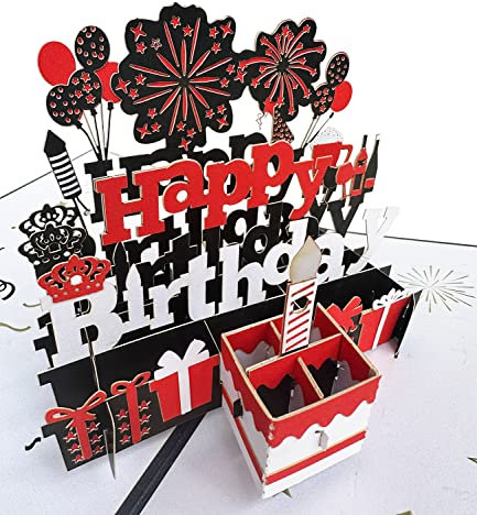 Geburtstagskarte Geburtstagskarten 3D Pop Up Karte Geburtstag für Familie Freunde Männer Frauen oder Kinder(Rot)