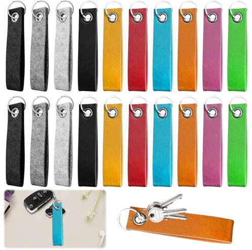 TZQFROCE 20 Stück Bunte Schlüsselanhänger Filz Filzanhänger Schlüsselanhänger Rohling Schlüsselanhäng-er Stoff für DIY Dekoration Handwerk Taschen Auto Basteln 13 x 3 cm