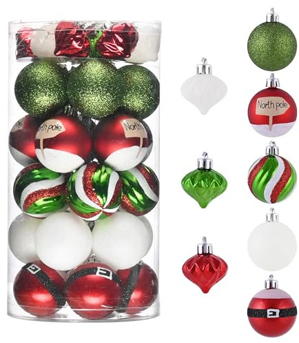 Valery Madelyn Weihnachtskugeln, 35 stück 5cm Christbaumkugeln Weihnachtskugel mit Geschenkpaket, Weihnachtsbaumschmuck Christbaumschmuck mit Aufhänger,deko Weihnachten,Thema Rot Grün Weiß