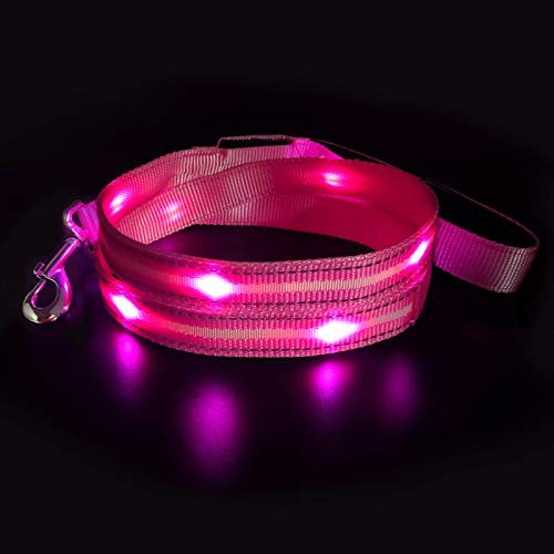 MASBRILL LED Hundeleine, Leuchtend Hundeleine für Kleine, Mittelgroße Große Hunde, USB Wiederaufladbar & Wasserdicht, 3 Beleuchtungsmodi 5 Farben Erhältlich, Sichtbarkeit bis zu 350M(Rosa)