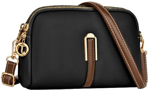 TEUEN Petit Sac a Bandoulière Femme, Simili Cuir Souple en PU Saccoche Bandouilliere avec Poches Multiples 2 in 1 Sacs à Main Portés Épaule et Pochette Bandoulière pour Telephone Portable