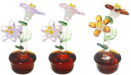 NaneTidy 3 Stück Mini-Kristall-Blumenfiguren, mundgeblasene Glasblume, Sammlerstück, Heimdekoration, Ornamente, Geschenkidee für Geburtstag, Weihnachten