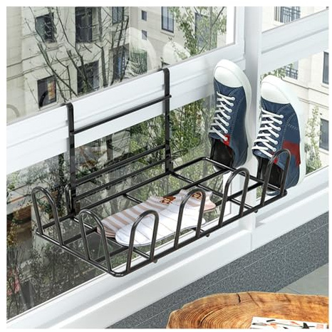 Schuhtrockner Schuhablage Schuhtrockner mit Haken Beweglicher Hohl Schnellablauf Balkonschiene Innen Fensterrahmenhalterung Eisen Schuhe Handtuch Kleiderhalter Geländer Schuhregal