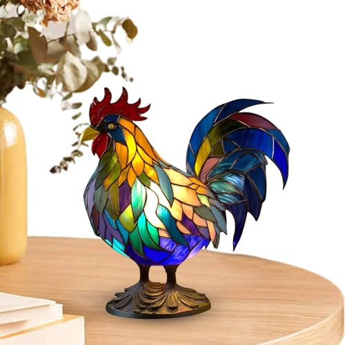 Meindin Buntglas-Lampe – Hahn-Buntglas-Lampe, Kunstharz-Lampe, Einweihungsfeier, Heimdekoration, Tierskulptur für Schlafzimmer, Wohnzimmer, Zuhause