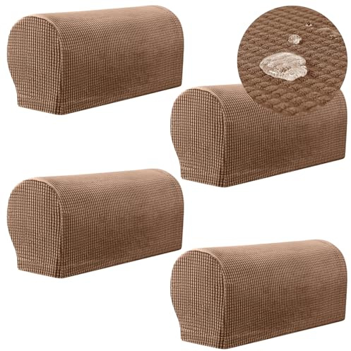 YancLife Armchair Covers, Set of 4 Waterproof Armrest Chair Covers, Non-Slip Arm Protector Stretch Armchair Couch Anti-Scratch Sofa Armrest Protector for Recliner Sofa Couches (Light Brown)