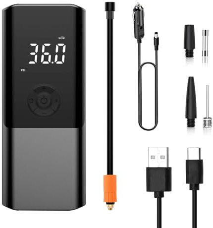 Elektrische Luftpumpe 6000mAh Tragbare Mini Kompressor 150PSI Fahrradpumpe Elektrisch Akku Kompressor mit Digitalanzeige und Notbeleuchtung für Auto, Bälle, Fahrräder, Motorrad