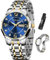 Taxau Kleid Uhren für Männer Blaues Zifferblatt Quarzuhren für Männer Edelstahl Armbanduhr Luxcury Dianmond Wasserdicht Leuchtkalender Herrenuhren Relojes para Hombres