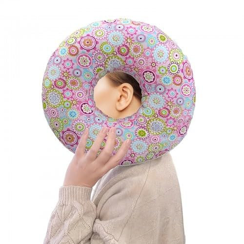 Elitecran Donut-Kissen mit Loch, Piercing-Kissen für Seitenschläfer, Piercing Kissen Ohrkissen Rundes, Donut Kissen Gegen Ohrenschmerzen, Rundes Baumwoll-Piercing-Kissen
