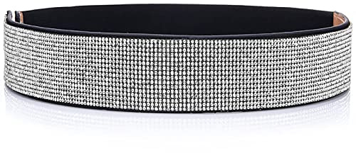Longwu Women's Sparkle Glitter Rhinestone Belt Wide Stretchy Waist Belts Silver Elastic Belts for Women Party Dress