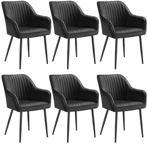 SONGMICS Esszimmerstuhl, 6er Set, Küchenstuhl, Sessel, Samt, Polsterstuhl mit Armlehnen, Loungesessel, bis 120 kg belastbar, Metallbeine, für Esszimmer, Küche, tintenschwarz LDC087B16