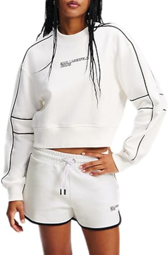 Karl Lagerfeld Jeans, Femme, Sweat À Passepoil Court Et Relaxé, Coupe Relaxée, Blanc, XS