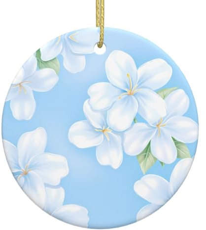 Ornamenti di Natale del fiore bianco Decorazione dell'albero di Natale Rotonda Ceramica Ornamenti Adatto per Capodanno Casa per Incontri Decorare