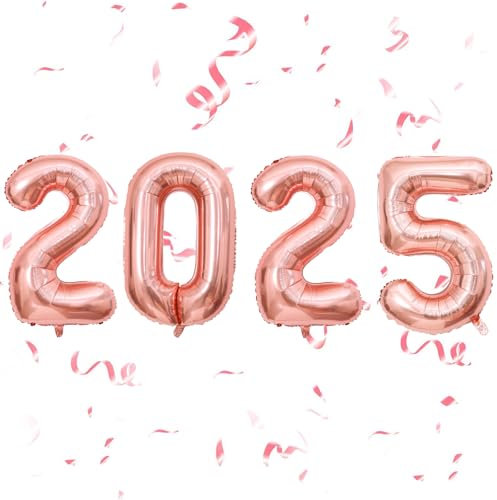 KOBOKO Silvester Deko 2025 Luftballon, 32 Zoll Happy New Year 2025 Deko Luftballons Rose Gold, Deko Silvester 2025 Ballon, Neujahr Deko Folienballon 2025, Silvester Deko 2025 Party Set Neujahr Ballons