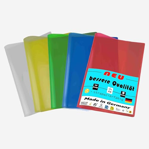 Brunnen Heftumschläge 5er Set für DIN A4 stabiler Schutz für Ihre Schulhefte, in 5 verschiedenen Farben Ideal für Schule, Studium und Büro Schutz und Organisation in einem