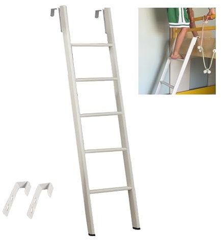 Escalera para litera de Autocaravana con 2 Ganchos, Soporte de Suelo de Repuesto de Metal para litera Individual, Escalera de peldaño para Adultos y niños, Escalera Corta para Dorm