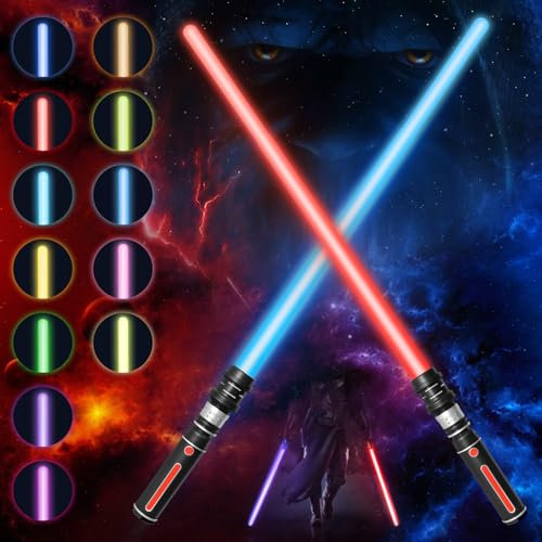 Laserschwert Lichtschwert 12 Farben, 2 Stück Llichtschwert Kinder Erwachsene, FX Laserschwert 2-in-1 Laserschwert Kinder Simulierter Filmkampf-Soundfonts für Party Geschenk, Cosplay