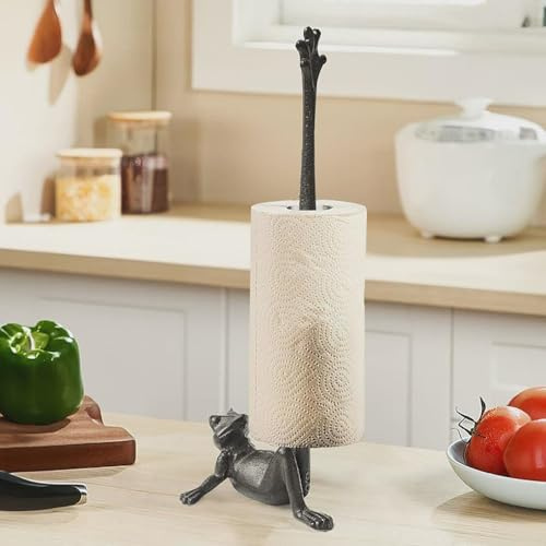 TentHome Kitchen Roll Holder Paper Towel Holder Cast Iron Free Standing Non Slip Countertop Organizer Vintage Farmhouse Home Decoration for Dining Table Farmhouse Bathroom Toilet (Rust Frog Style)