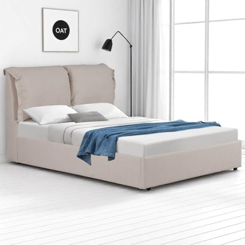 OAT Home Chester Ottoman Storage Bed Frame Charcoal Grey/Natural - Double/King Size - Pillow Headboard Design (Natural, King (U.K. Standard))