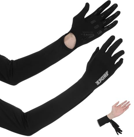 Abeillo 1 Paar UV-Sonnenschutz Armlinge,Lang Vollfinger Schutzarm Handschuh mit Touchscreen Fahrhandschuhe,Sport Armstulpen für Radsport,Geeignet für Sommer Laufen Volleyball Fahren(Schwarz)