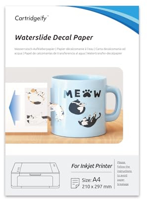 Cartridgeify A4X10 Blatt transparente Inkjet Wasserschiebefolie – ultradünne DIY-Nassschiebebilder für Spielzeugmodelle, Tassen, Keramik, Glas, Kunststoff