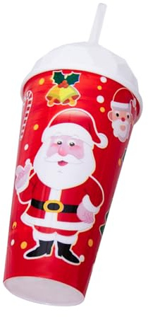 Toyhood Christmas Tumbler Cup with Straw, Reusable Water Cups, Christmas Tumbler Drinking Coffee Mug Santa Drinkware Cup, for Xmas Party Girls Boys Gift Table Decoration (Red-A)