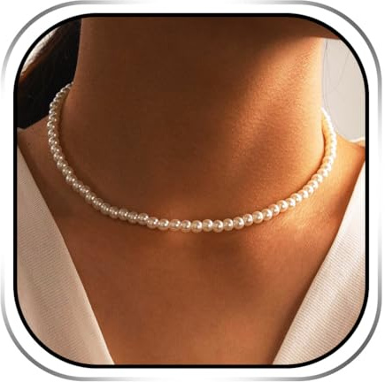 Evlry Boho Perlenkette Modeschmuck weiße Halsketten kleine Perlen-Choker, Accessoires für Damen und Mädchen