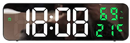 Pqahffowr Digital Wall Clock Temperature and Humidity Display Night Mode Table Alarm Clock 12/24H Electronic LED Clock