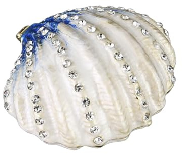 Schmuckkästchen in Muschelform, Metall-Glas-Schmuckkästchen, Ringhalter, kleine Muschelfigur, Sammlerobjekt, Tischmittelpunkt für die Präsentation von Ohrringen, Ringen und Halsketten