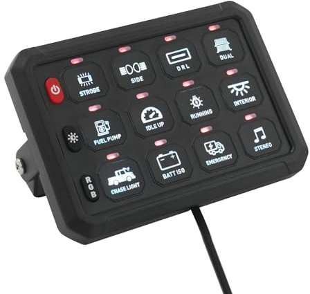 12 Fach Schalttafel, Schaltpult Bedienfeld mit APP Steuerung, 80A Relaisbox und Sicherungskasten, 12V 24V Schalter für Boot Wohnmobil LKW, Dimmbare RGB Beleuchtung