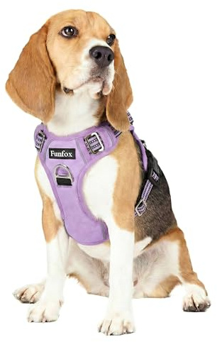 Funfox Hundegeschirr Mittelgroße Hunde [M] - Verstellbares Anti-Zug Brustgeschirr mit Griff & Reflektorstreifen, Atmungsaktives No Pull Hundegeschirr für Grosse/Kleine Hunde Outdoor Lavendel