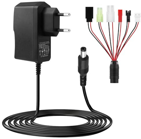 Chargeur de Batterie Intelligent RC pour Batteries NiMH NiCd 2,4V 3,6V 4,8V | 6V 7,2V 8,4V 9,6V 10,8V 12V, pour Mini Tamiya/Standard Tamiya/SM 2P/JST/HuanQi/XH3P Chargeur Voiture pour Bateau, Avion RC