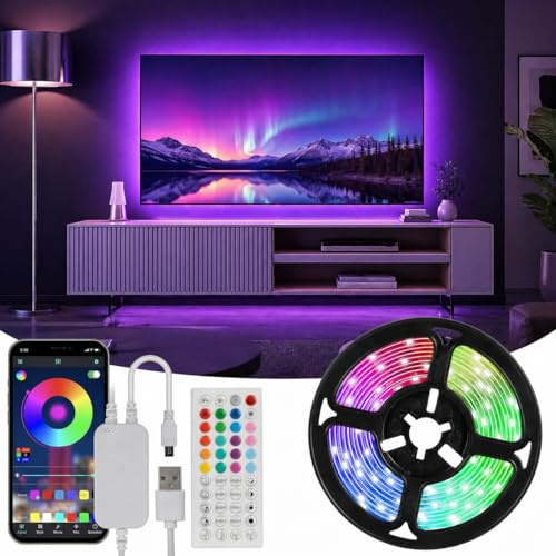 Enteenly LED Strip 6m, RGB LED TV Hintergrundbeleuchtung geeignet für 55-75 Zoll Fernseher und PC, App-Steuerung und Fernbedienung, USB-Betrieb