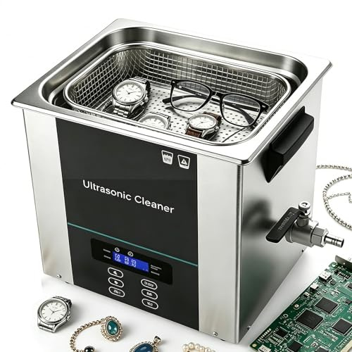 POCDOKYZ 10L Large Capacity Ultrasonic Cleaner 40kHz with Degassing Function, Adjustable Timer 0-60 Min & RT-100°C Heating – Professional Lab Cleaning Machine for Circuit Boards, Jewelry