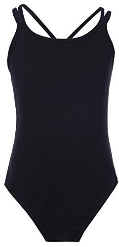 YiZYiF Kinder Mädchen Ballettanzug Ballett Trikot Body Tanz Leotard Baumwolle Turnanzug Sportwear in Farben Schwarz Weiß Blau Lila Schwarz 152-164 (Herstellergröße: 3XL)