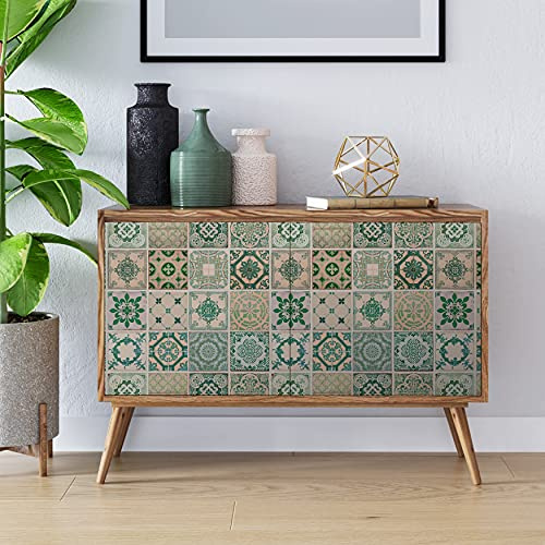 Walplus Vintage Grün Fliesen Wandsticker Wand Sticker, Vinyl, Mehrfarbig, 63.5 X 63.5 X 3 CM